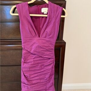 Magenta Sleeveless V-Neck Ruched Women’s Dress